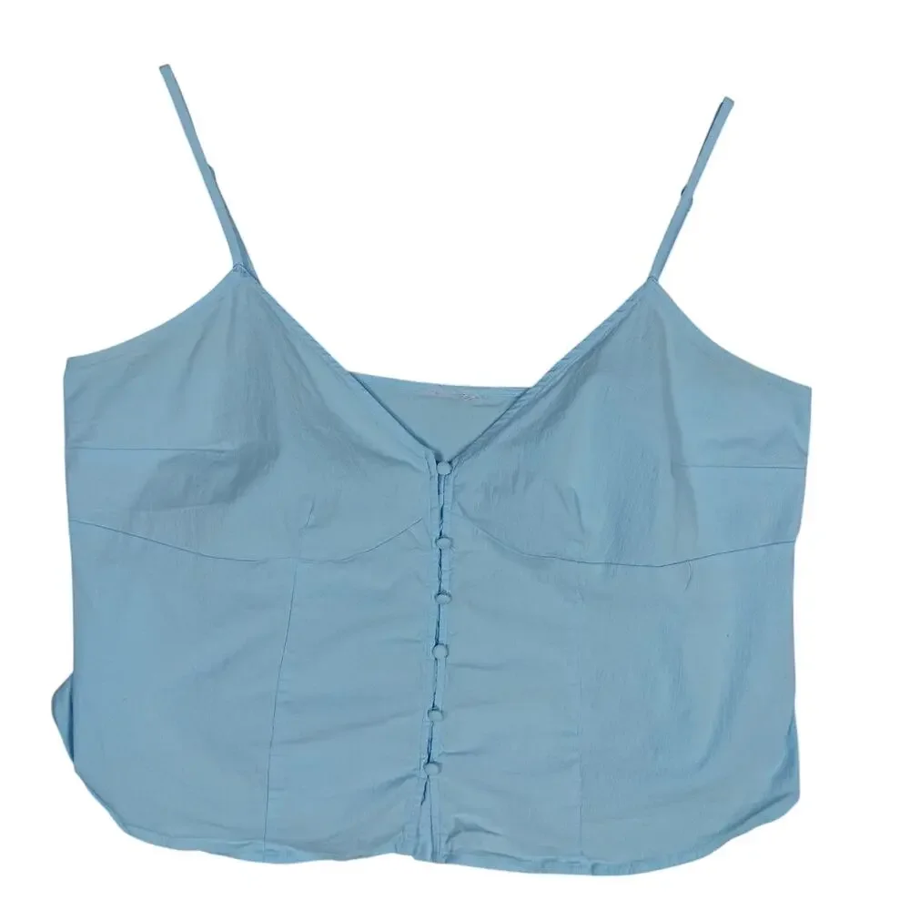 Future Collective Alani Noelle Top Size XL Light Blue Sleeveless Button Down - Picture 4 of 10